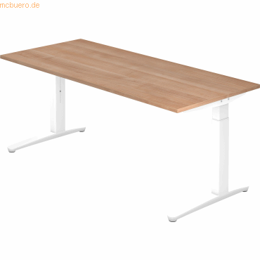 4032062169711 - eurokraft pro ANNY - Schreibtisch mit C-Fußgestell höhenverstellbar 650 - 850 mm Breite 1800 mm Nussbaum-Dekor   weiß