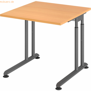4032062183113 - HAMMERBACHER ZS08 höhenverstellbarer Schreibtisch buche quadratisch C-Fuß-Gestell grau 800 x 800 cm