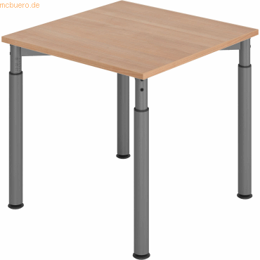 4032062183632 - HAMMERBACHER YS08 höhenverstellbarer Schreibtisch nussbaum quadratisch 4-Fuß-Gestell grau 800 x 800 cm