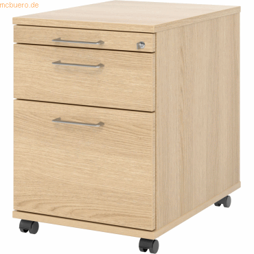 4032062186251 - Rollcontainer 126 Breno 1 Schub 1 Utensilienauszug & 1 Hängeregistraturschub abschließbar B 428 x T 580 x H 590 mm Eiche-Dekor