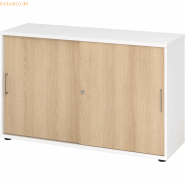 4032062186497 - Schiebetürschrank Breno abschließbar Spanplatte melaminharzbeschichtet B 1200 x T 400 x H 748 mm 2 Ordnerhöhen weiß Eiche