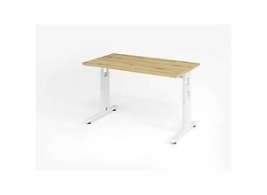 4032062188606 - Höhenverstellbarer gerader Schreibtisch mit C-Fuß Express Q Eiche Weiß 1200 x 672 x 685 - 810 mm