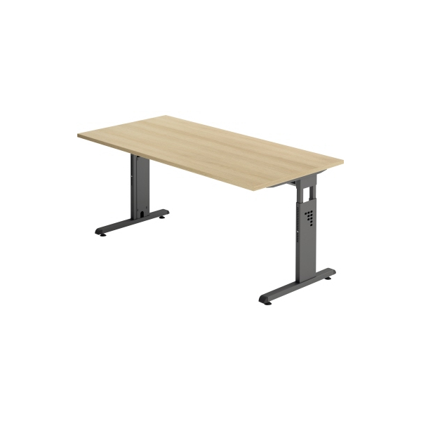 4032062190302 - Schreibtisch O-Serie VOS16 E G manuell höhenverstellbar 65-85cm (H) 160x80cm (BxT) rechteckig eiche   graphit 4032062190302