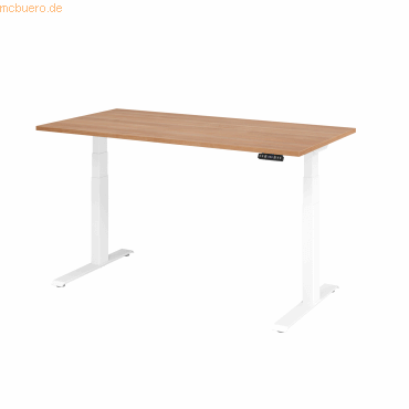 4032062191187 - HAMMERBACHER XDKB16 elektrisch höhenverstellbarer Schreibtisch nussbaum rechteckig C-Fuß-Gestell weiß 1600 x 800 cm