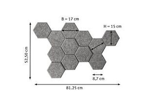 4032062195154 - Akustik-Wandelemente 6-eckig 12 Stk Schallabsorberklasse C 3M Klebepad B 170 x H 150 mm Polyester grau-melierte Filzoptik