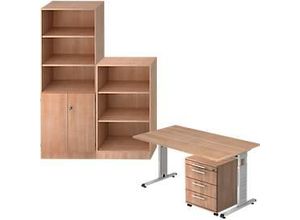 4032062283332 - Komplettangebot Schreibtisch Container Regalschrank Regal ULM Nussbaum-Dekor