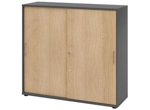 4032062306154 - Schiebetürschrank Breno abschließbar Spanplatte melaminharzbeschichtet B 1200 x T 400 x H 1100 mm 3 Ordnerhöhen graphit Eiche