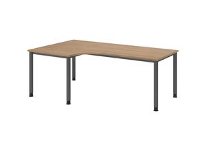 4032062310915 - HAMMERBACHER HS82 höhenverstellbarer Schreibtisch nussbaum L-Form 5-Fuß-Gestell grau 2000 x 800 1200 cm