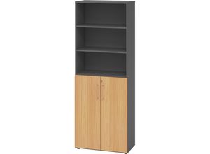 4032062324585 - eurokraft pro Büroregalschrank 5 Fachböden 6 Ordnerhöhen davon 3 offen graphit   Buche