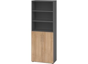 4032062325001 - eurokraft pro Büroregalschrank 5 Fachböden 6 Ordnerhöhen davon 3 offen graphit   Nussbaum
