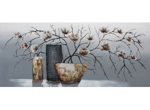 4032295089497 - Ölgemälde BÖNNINGHOFF Blumen Bilder Gr B H T 140 cm x 60 cm x 21 cm Blumen Querformat 1 St weiß (silber weiß grau) Ölbilder jedes Bild ein Unikat BxH 140x60 cm