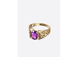 4032547012969 - Fingerring LADY Fingerringe Gr 16 Glas-Metall-Metall goldfarben (gelbgold 375) Damen Fingerringe