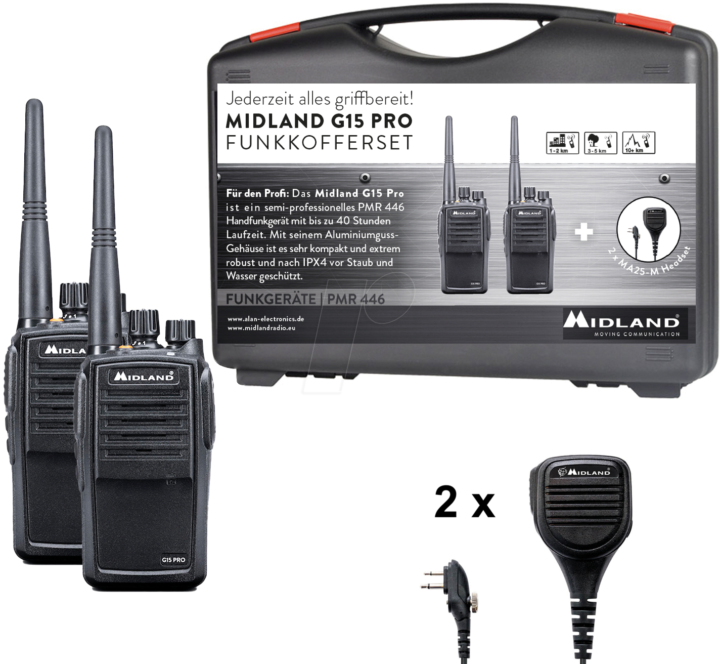 4032661112767 - MIDLAND G15 S6 - PMR Funkgerät Baustellen-Koffer 2er Set