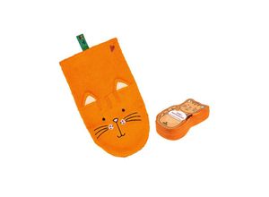 4033477700285 - Zauber-Waschhandschuh Katze in Orange - (L)26 x (B)15 cm