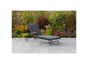 4033662242538 - Gartenliege Schlossgarten mit Auflage Flachstahl mit Eukalyptusbelattung schwarz natur 195 cm x 65 cm x 315 cm 4033662242538 - Gartenliege Schlossgarten mit Auflage Flachstahl mit Eukalyptusbelattung schwarz natur 195 cm x 65 cm x 315 cm