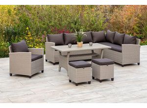 4033662284804 - MERXX Garten-Essgruppe Palma (5-tlg) Eckbank Sessel 2 Hocker Tisch mit Kis