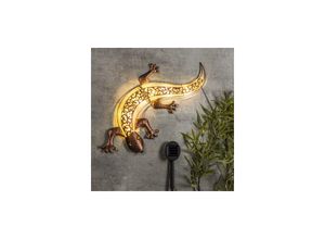 4034127704578 - Außenlampe braun Wandleuchte Gecko Solarlampe Garten LED Terrassenlampe statisch blickend Hauswand Lampe Akku 10x LED warmweiß LxBxH 69x36x3 cm