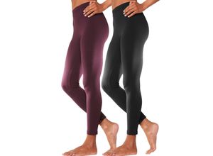 4035156727644 - Große Größen Doppelpack Leggings mit Gummibund beere+schwarz Gr44 46