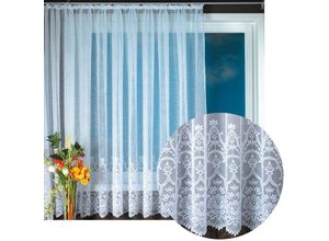 4035179155226 - Arsvita - Gardine Jacquard Universalband Spitzenoptik Vorhang Blumenmuster weiß Auswahl 300 x 175 cm Design Felicitas - Weiß