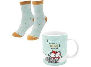 4036018511210 - Sheepworld Tassen-Socken-Set bestehend aus einer Tasse mit Motivdruck Schön dass es dich gibt! und einem Paar Socken in Größe 36-40