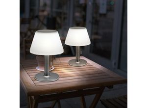 4036812011213 - Tischleuchte Solarleuchte Außenlampe Terrassenleuchte Tischlampe Balkon IP44 Akku Zugschalter Edelstahl weiß 10x led warmweiß DxH 20x28 cm 2er Set