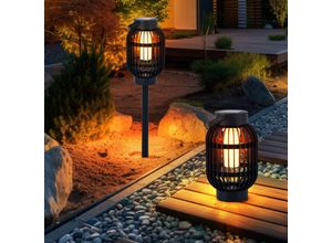 4036812061041 - LED Solarleuchte Tischleuchte Flammeneffekt 2in1 Steckleuchte Außenlampe Gartenleuchte Erspieß Kunststoff schwarz mit Tragehenkel Akku H 725 cm