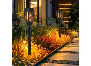 4036812110015 - Expo Börse - Solarleuchte Feuereffekt Solarfackel Flammeneffekt Gartenleuchte schwarz Fackel Kunststoff led Leuchtmittel orange h 50 cm 2er Set