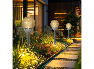4036812200112 - Solarlampe led Außenleuchte Gartendeko Erdspieß Terrassenlampe Solardeko Bruchglas Kugel warmweiß DxH 12 x 56 cm 3er Set