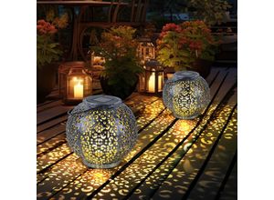 4036812200129 - Solarlampe Hängeleuchte Gartendeko led Garten rund Außenleuchte Tisch Kugeldesign schwarz silber 1x led DxH 18x17 cm 2er Set