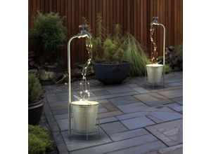 4036812310910 - Solarlampe Wasserhahn 30x led Gartendeko Außenlampe Terrassenlampe Metall Kunststoff silber warmweiß LxH 17x62 cm 2er Set