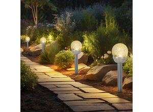 4036812319142 - Expo Börse - Solarlampe Erdspieß Außenleuchte Glaskugel Gartenlampe Steckleuchte Kunststoff silber Edelstahl Akku led warmweiß h 345 cm 4er Set