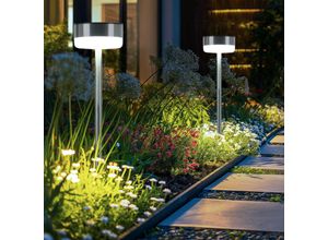 4036812550675 - Expo Börse - Solarlampe led Außenleuchte Wegelampe Gartendeko Erdspieß Terrassenlampe Solardeko Edelstahl Kunststoff silber Akku warmweiß h 39 cm