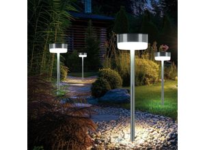 4036812552013 - Expo Börse - Solarlampe led Außenleuchte Wegelampe Gartendeko Erdspieß Terrassenlampe Solardeko Edelstahl Kunststoff silber Akku warmweiß h 39 cm