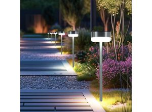 4036812552020 - Expo Börse - Solarlampe led Außenleuchte Wegelampe Gartendeko Erdspieß Terrassenlampe Solardeko Edelstahl Kunststoff silber Akku warmweiß h 39 cm