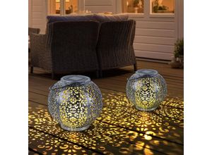 4036812553010 - Expo Börse - Solarlampe Hängeleuchte Gartendeko led Garten rund Außenleuchte Tisch Kugeldesign schwarz silber 1x led DxH 18x17 cm 2er Set