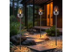 4036812716866 - LED Solarlampe Stecklampe Wegeleuchte mit Erdspieß Gartenlampe Außenleuchte Metall Kunststoff weiß 1x LED warmweiß DxH 85x112 cm 3er Set