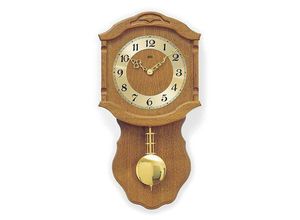 4037445131415 - Pendelwanduhr AMS W964 4 braun (eichefarben) Wanduhren B L 50cm x 27cm Quarzuhr Holz- Messinggehäuse BucheMade in GermanyWohnzimmer