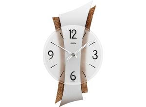 4037445143043 - Wanduhr AMS 9401 platanenfarben silberfarben Wanduhren B H L 6cm x 46cm x 23cm QuarzuhrHolzWohnzimmerEsszimmerKücheMade in GermanyBüroFlur