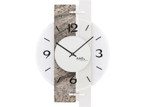 4037445154322 - Wanduhr AMS W9558 silber (silberfarben) Wanduhren B H L 6cm x 40cm x 28cm QuarzuhrHolzWohnzimmerEsszimmerKücheArbeitszimmerBüroFlur