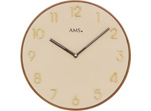 4037445154650 - Wanduhr AMS W9563 braun Wanduhren H 4cm QuarzuhrHolzWohnzimmerEsszimmerKücheArbeitszimmerBüroFlur