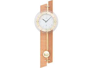 4037445156548 - Funk-Pendelwanduhr AMS F5307 Wanduhren Gr B H L 24 cm x 7 cm x 71 cm goldfarben (buchefarben messingfarben) Pendeluhren