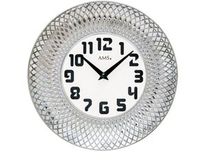 4037445157293 - Wanduhr AMS W9614 silber (silberfarben) Wanduhren Ø 27cm QuarzuhrKeramikWohnzimmerEsszimmerKücheArbeitszimmerBüroFlur