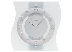 4037445160620 - Funkwanduhr AMS silber (silberfarben) Wanduhren B H L 30cm x 6cm x 32cm Exklusiv-Modell QuarzuhrMade in Germany EsszimmerWohnzimmerBüro