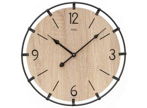 4037445160682 - Wanduhr AMS W9616SO Wanduhren Gr Ø 40cm braun (sonomafarben) Exklusiv Quarzuhr HolzWohnzimmerEsszimmer Schlafzimmer Ø ca 40cm