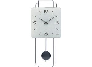 4037445160934 - Pendelwanduhr AMS silber (schwarz silberfarben) Wanduhren B H L 23cm x 5cm x 50cm Quarzuhr MessinggehäuseEsszimmerWohnzimmerMade in Germany