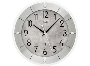 4037445161887 - Funkwanduhr AMS silber (silberfarben) Wanduhren Ø 31cm Quarzuhr Wanduhr Made in Germany Wohnzimmer Küche Arbeitszimmer