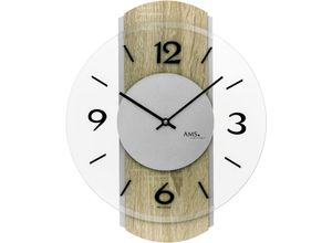 4037445161931 - Wanduhr AMS bunt (eichefarben) Wanduhren B H L 27cm x 4cm x 34cm Quarzuhr Made in Germany Holz Wohnzimmer Esszimmer Arbeitszimmer
