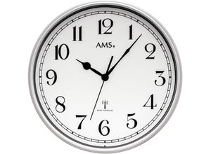 4037445162020 - Funkwanduhr AMS silber (silberfarben) Wanduhren Ø 37cm Quarzuhr Wanduhr Wohnzimmer Esszimmer Küche Arbeitszimmer Büro