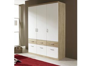 4038283851855 - Rauch Möbel - Kleiderschrank Jugendzimmerschrank 3 Türen Eiche Sonoma Sägerau   Weiss 6 Schu