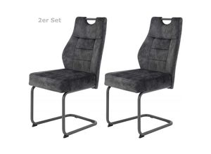 4038537072364 - - 2er Set Esszimmerstuhl Küchenstuhl Schwingstuhl linda Microfaser Velour Anthra